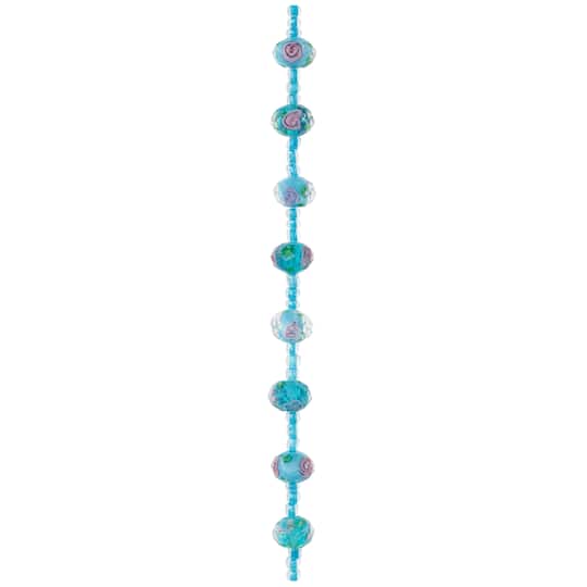 Aqua Floral Lampwork Glass Rondelle Beads, 11mm by Bead Landing™